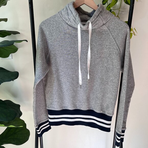 Evereve Gray Cowl Neck Sweatshirt Small | Stripe Trim Pullover Cotton Blend - Picture 1 of 7